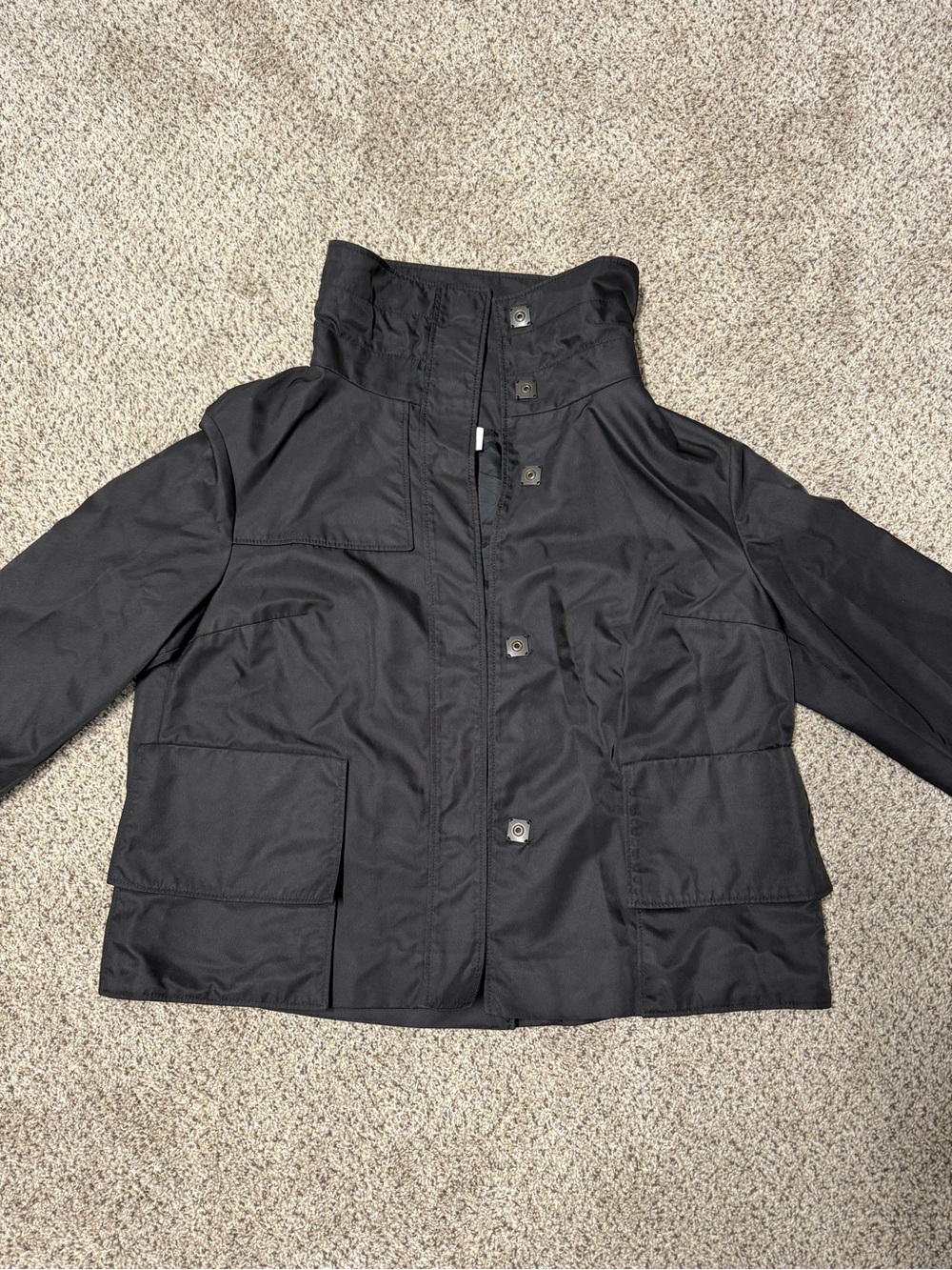 AKRIS Punto Black Funnel Neck Utility Jacket Coat Button Up - Size US 14